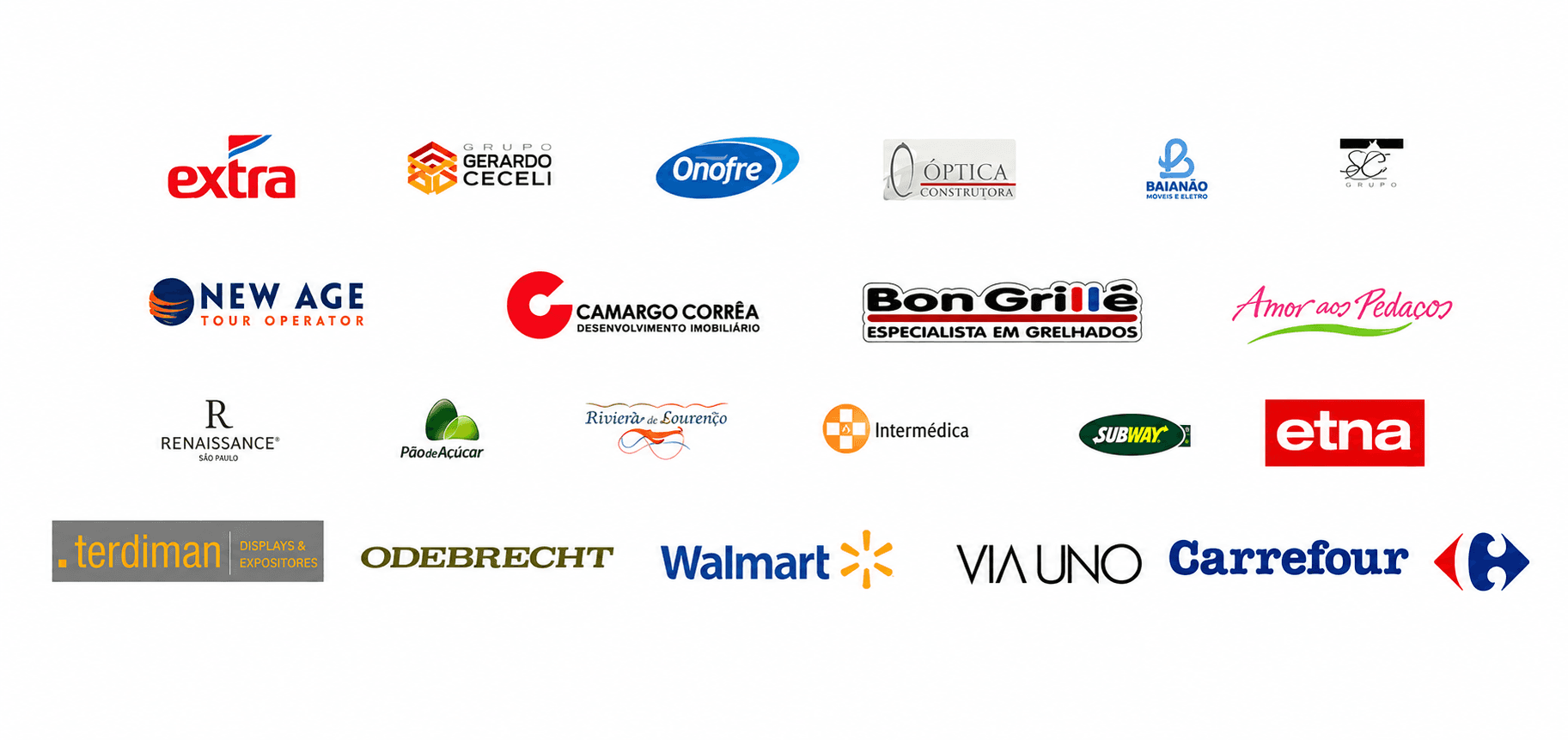 Painel com logotipos de clientes atendidos pela PB Clean